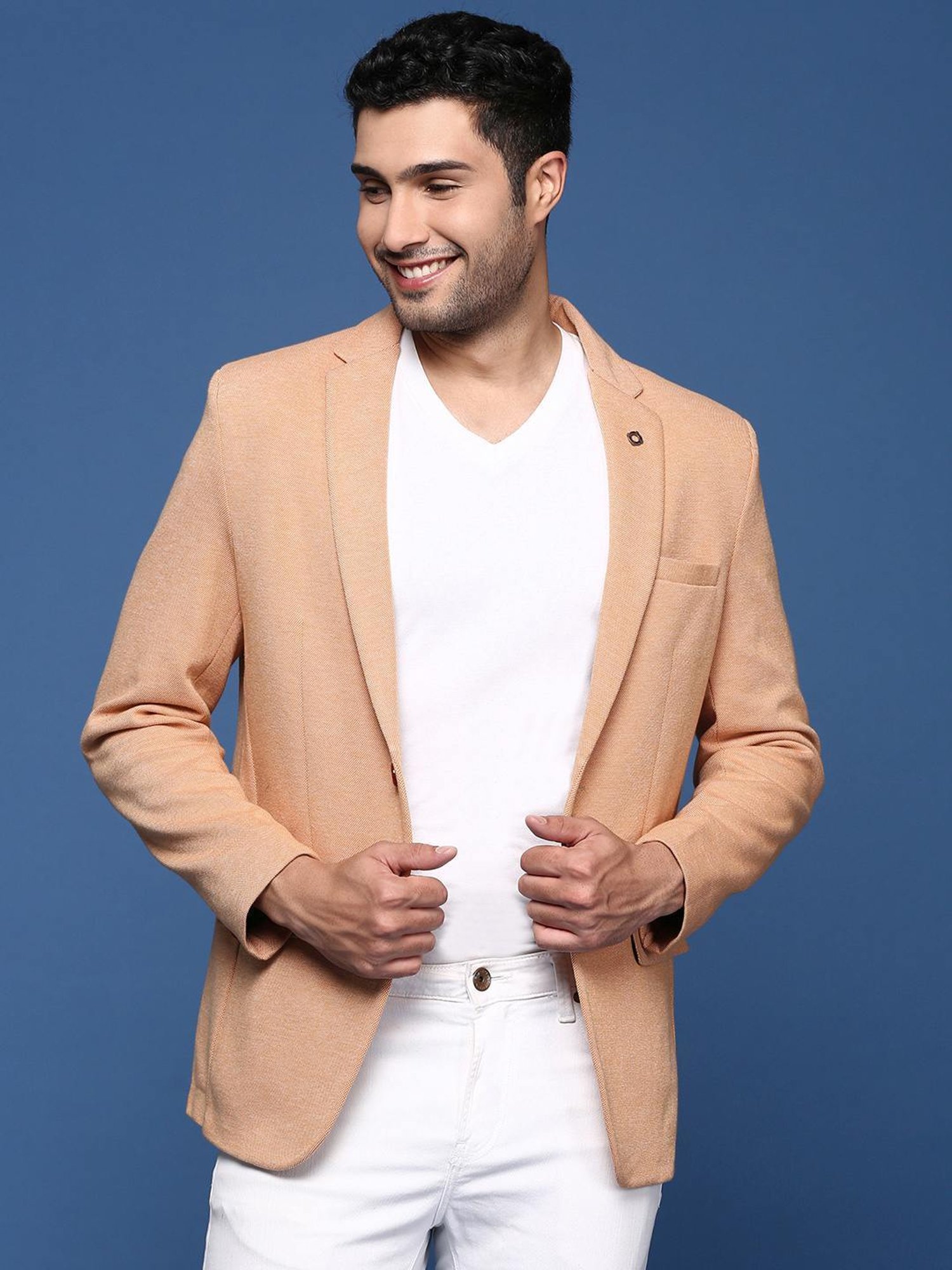 Showoff Orange Cotton Slim Fit Blazer