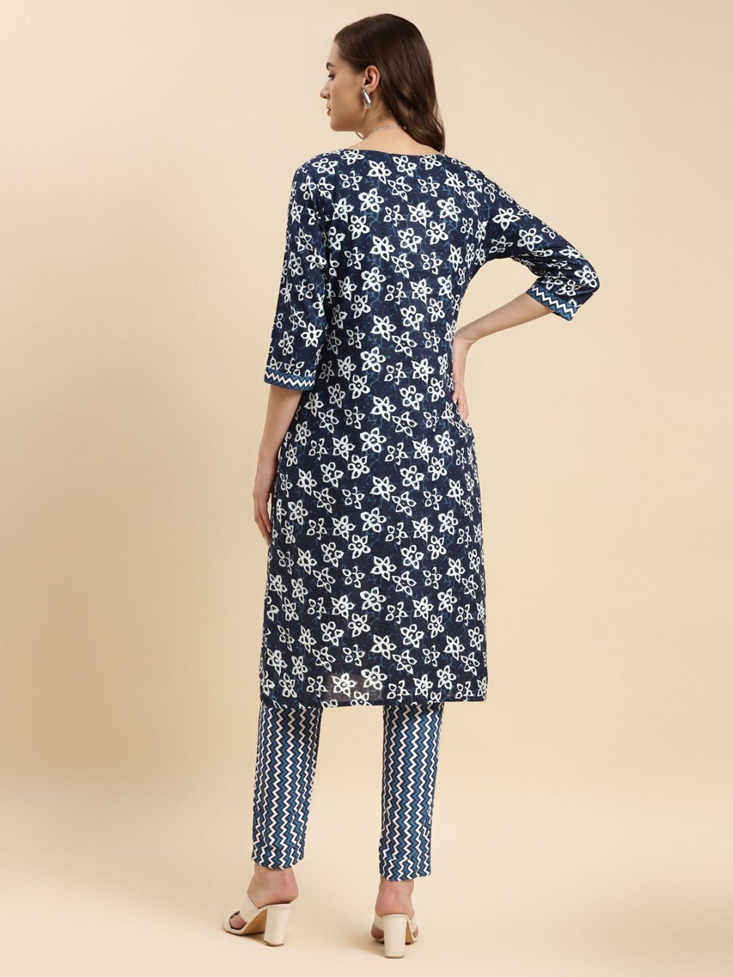 Rangita Navy Cotton Printed Kurta Pant Set