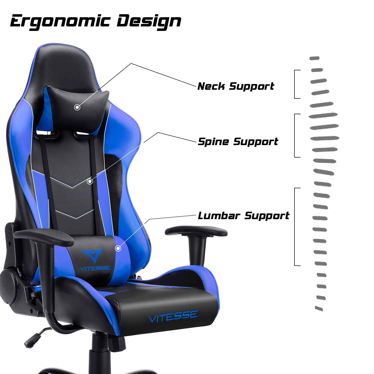Vitesse Gaming Office Chair with Carbon Fiber Design, High Back Racing Style Seat, Swivel, Lumbar Support and Headrest(Red)
