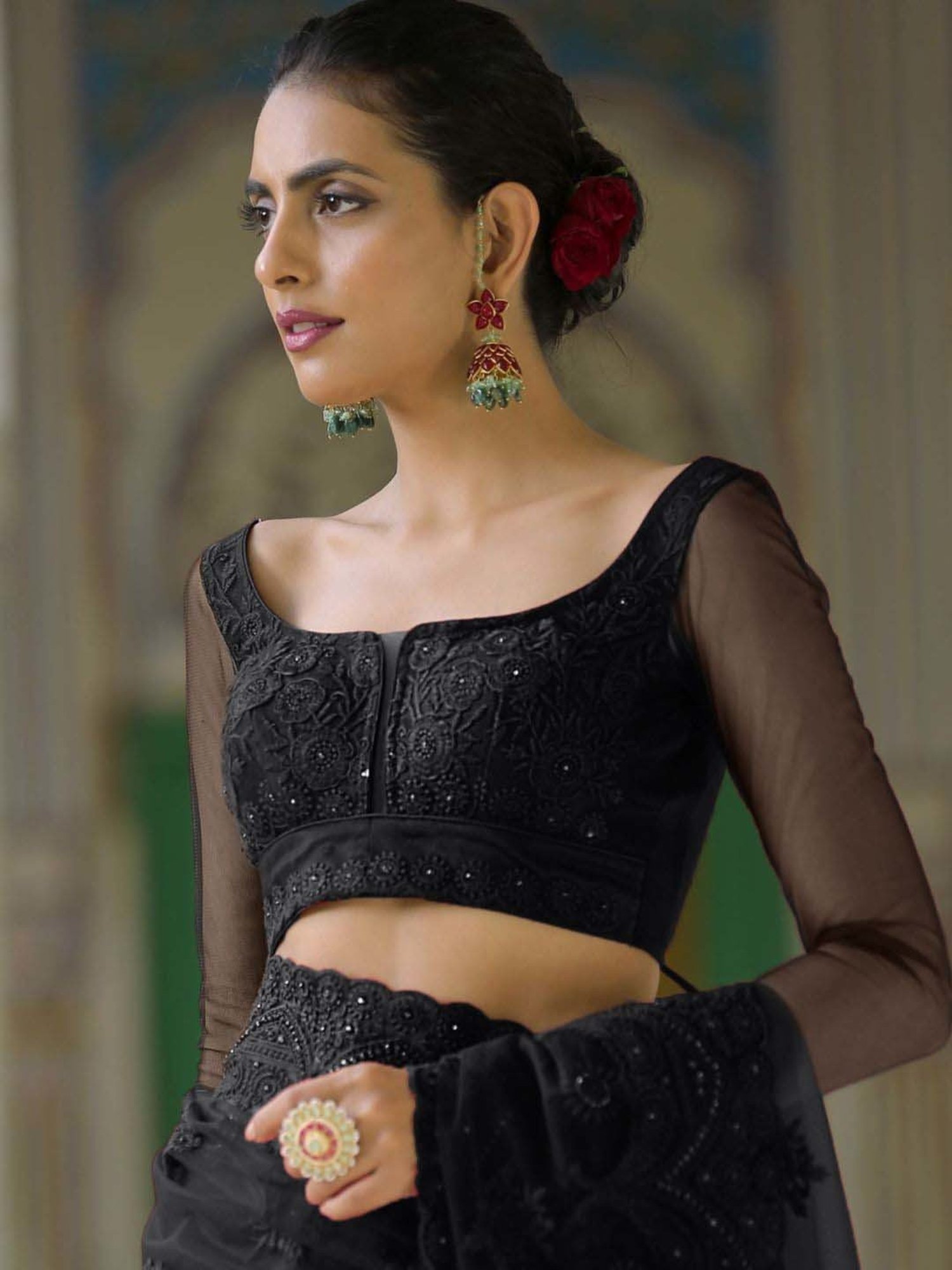 Swtantra Black Embroidered Readymade Blouse