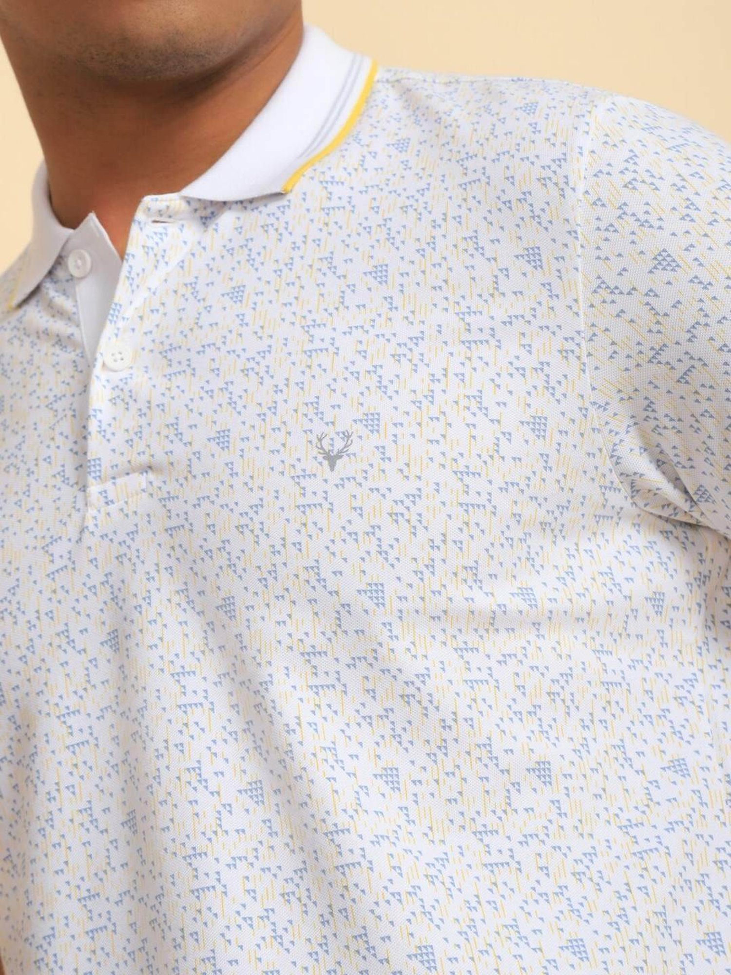 Allen Solly White Cotton Regular Fit Printed Polo T-Shirt