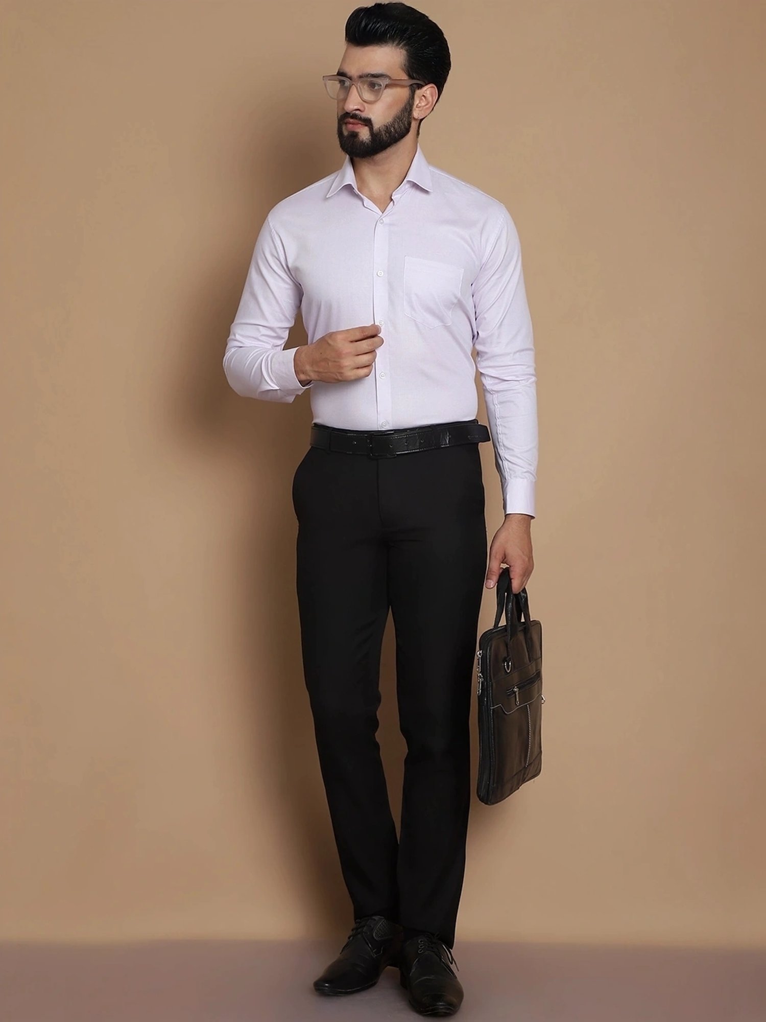 Tag 7 Lavender Cotton Regular Fit Texture Shirt