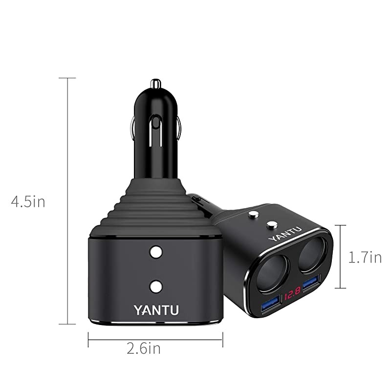 Cigarette Lighter SplitterDual USB Car ChargerLED Voltage Display2 Sockets12V Car Splitter Adapter for iPhone iPad Samsung GPS Dashcam Replaceable fus