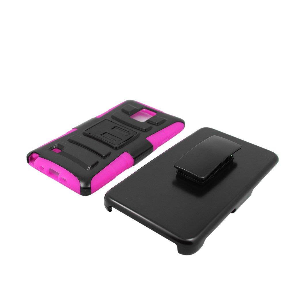 Aimo Wireless For Samsung Galaxy Note 4 (AT&T/Sprint/T-Mobile) Black Armor w/stand, Hot Pink skin& Black Belt Clip