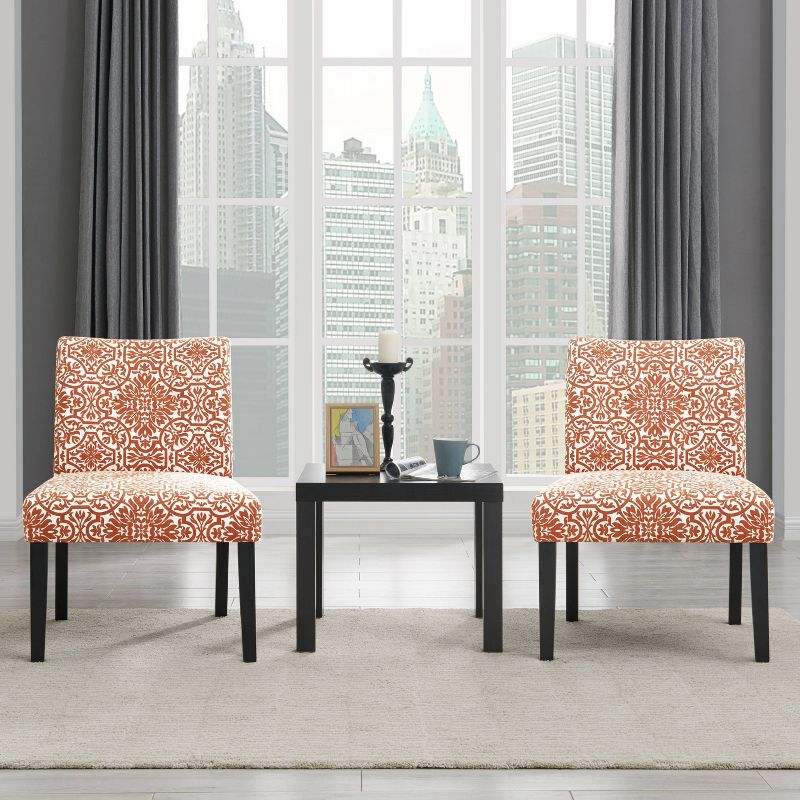 Set of 2 Noah Armless Chair Orange Damask - Handy Living