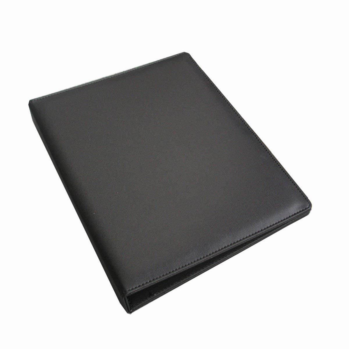 KINGFOM A4 Faux Leather Padfolio Ring Binder Business File Folder Document Holder with Card Holder (3 Ring Binder Black)