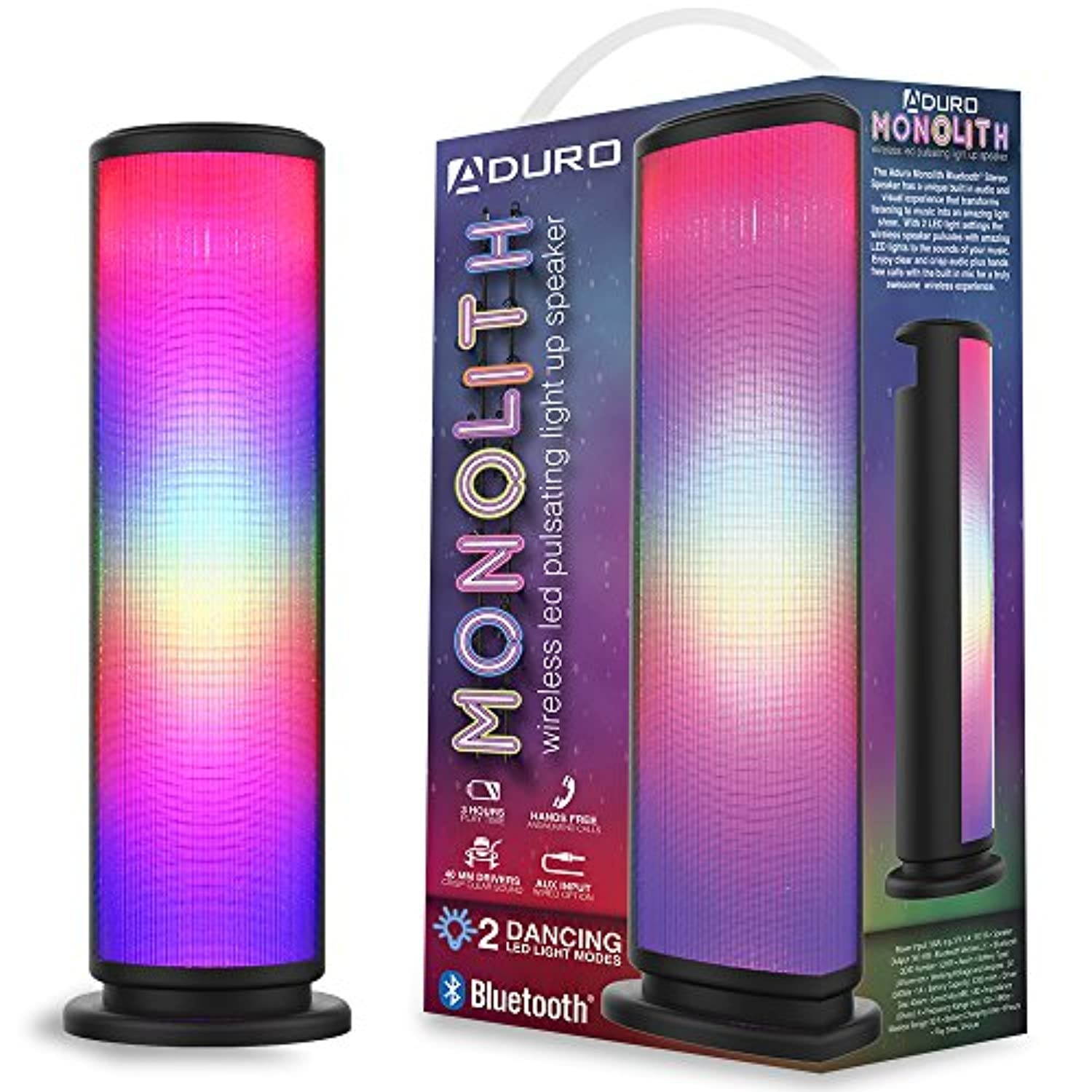 Aduro LED Bluetooth Speaker with Pulsating Lights, Wireless Color Changing Portable Outdoor Party Tower Speaker Universal (AY-MTSP-01)