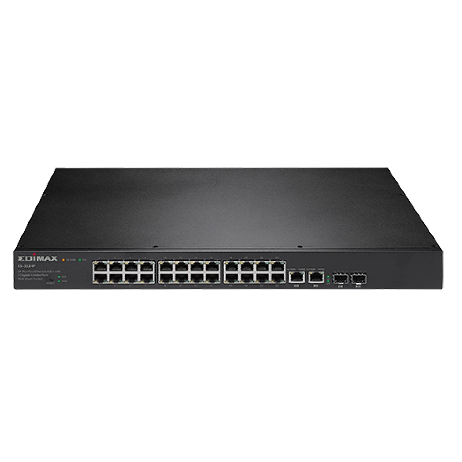Edimax ES-5224P, 24-Port Fast Ethernet PoE+ with 2 Gigabit Combo Ports Web-Smart Switch, Supports 24 10/100Mbps Fast Ethernet PoE+ Ports and 2 10/100/1000Mbps Combo Ports,Automatically detects Power