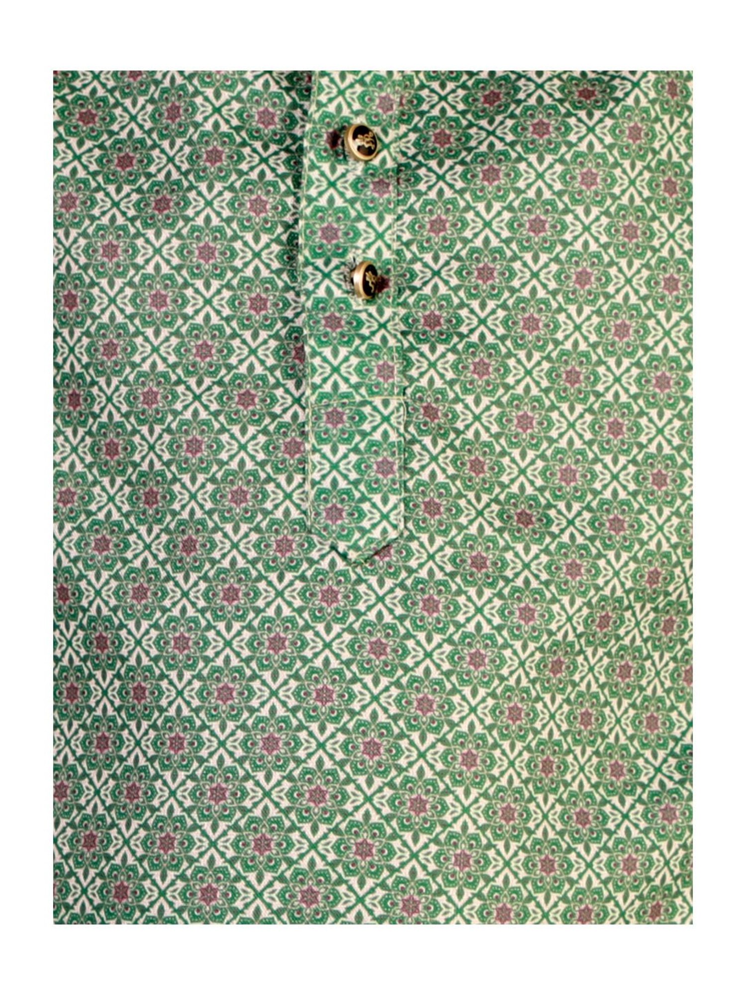 Pro-Ethic Style Developer Kids Green & White Floral Full Sleeves Kurta with Pyjamas