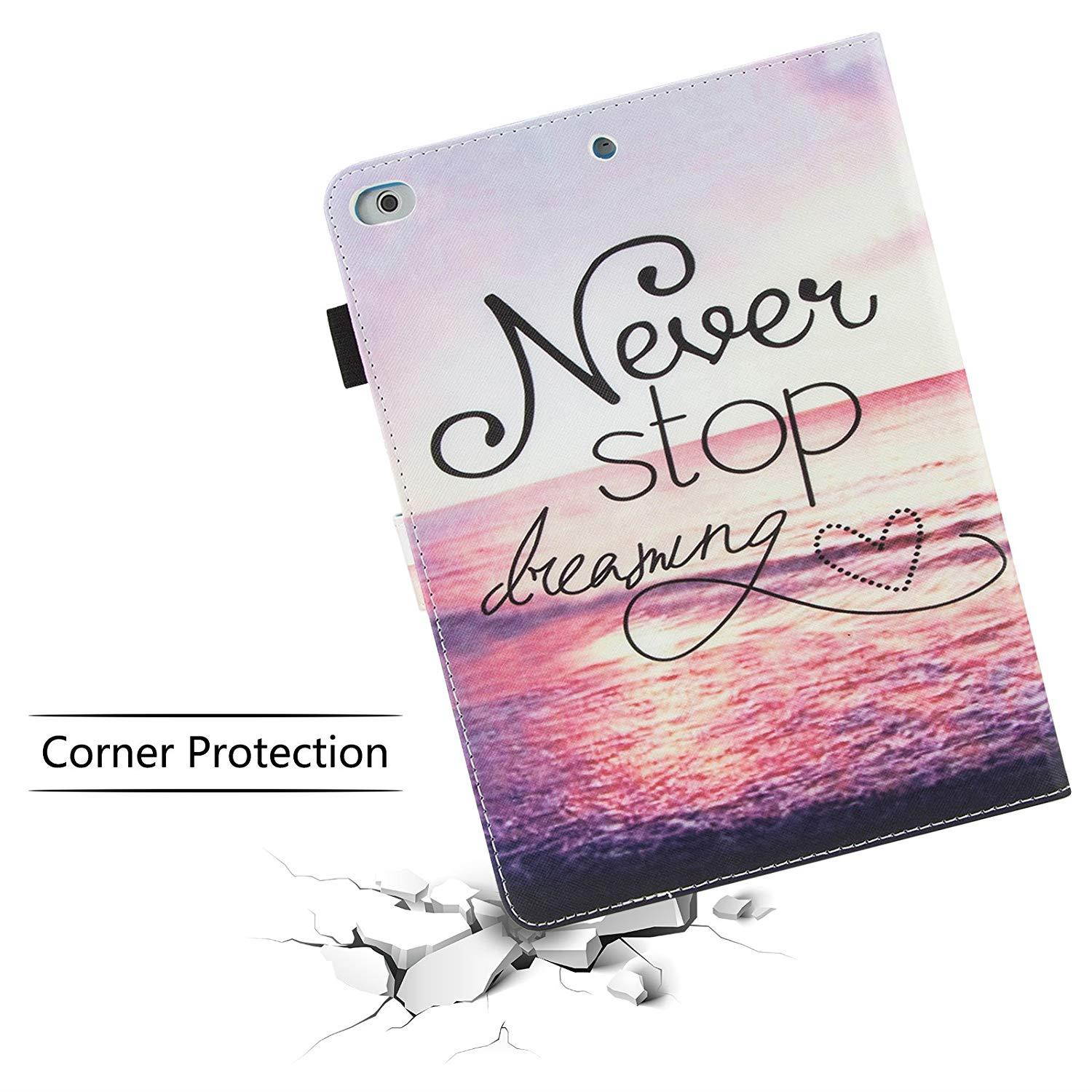 Dteck iPad 9.7 Inch 2018 2017 Case / iPad Air 2 Case / iPad Air Case - PU Leather Multi-Angle Folio Stand Smart Case with Auto Sleep/Wake Feature for Apple iPad 6th / 5th Gen, iPad Air 1 2, Never Stop