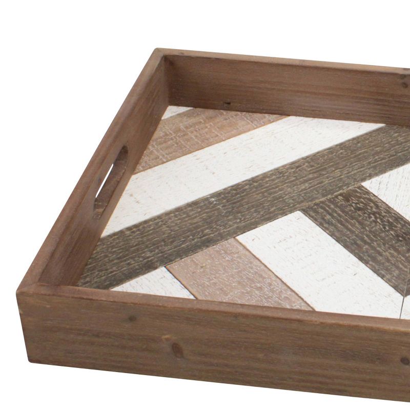 Geometric Wooden Serving Tray Brown - Stonebriar Collection