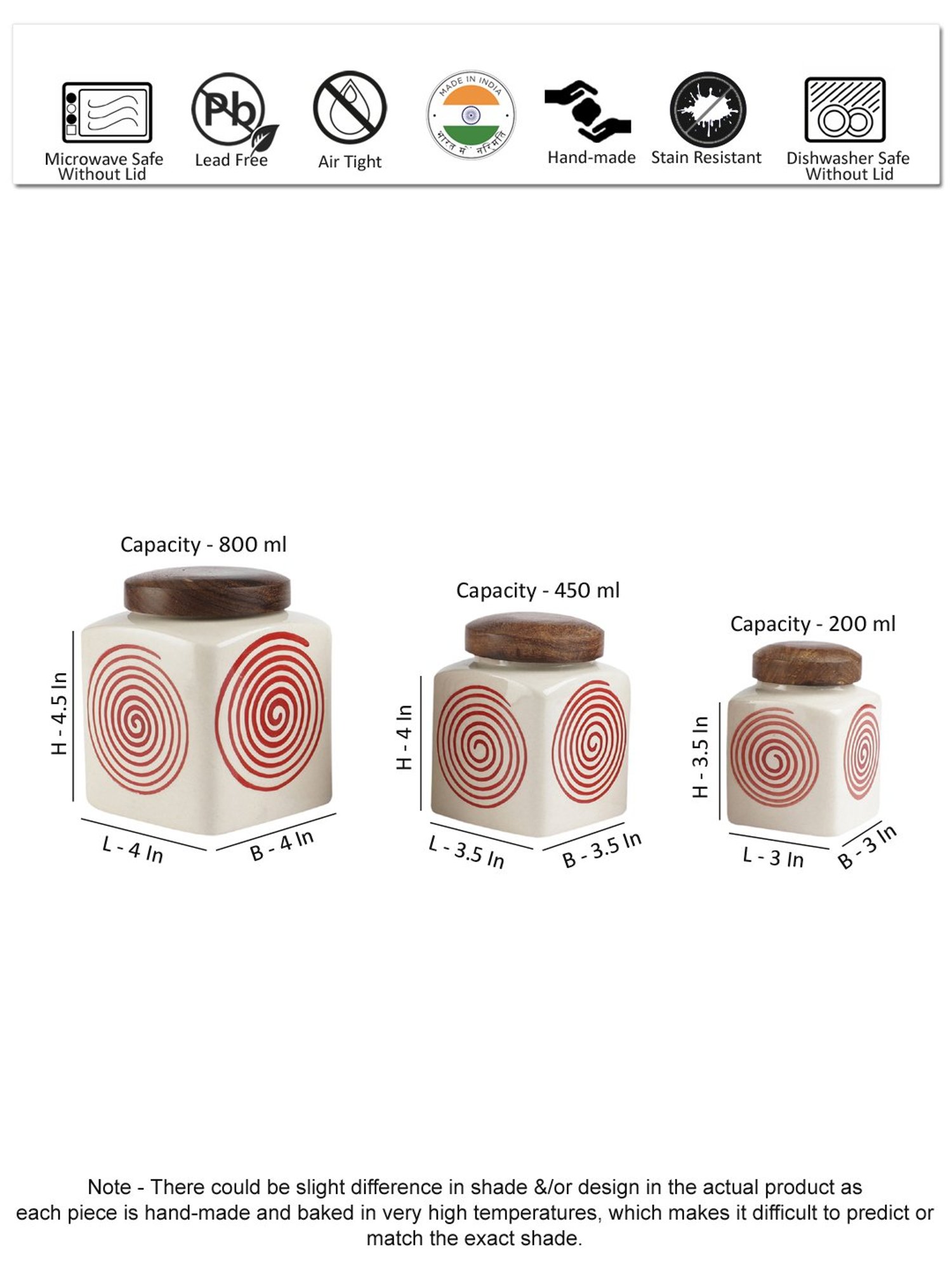 VarEesha Red Square Ceramic Jars - Set of 3