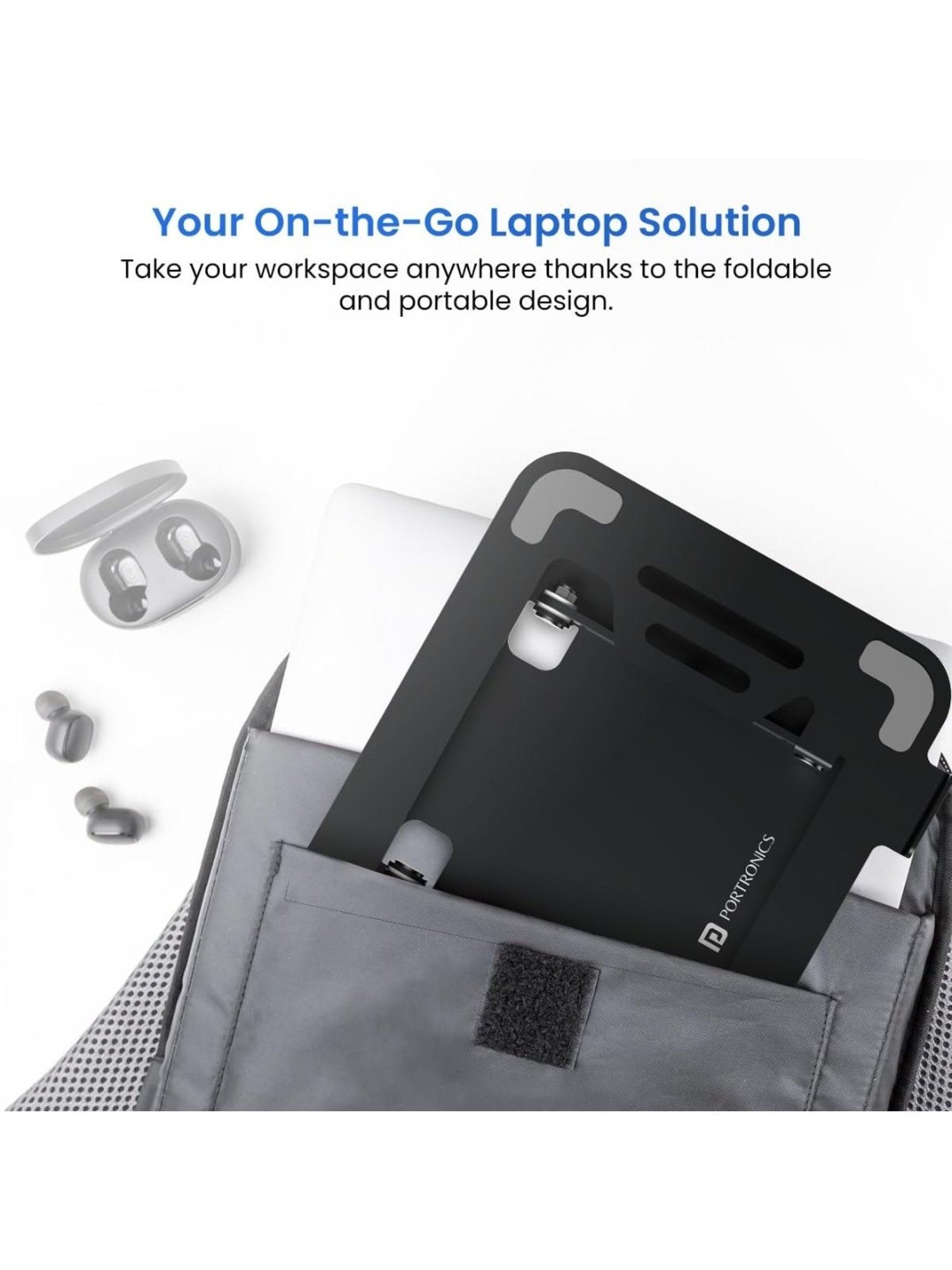 Portronics My Buddy K3 Pro Laptop Stand with Adjustable Height & Angle, Foldable Design (Grey)