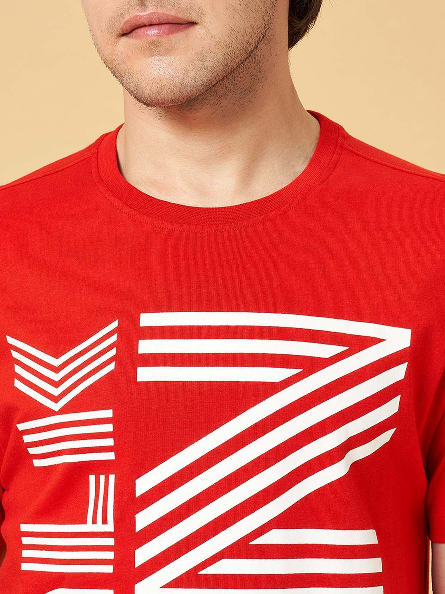 SF Jeans by Pantaloons Aurora Red Cotton Slim Fit Printed T-Shirt