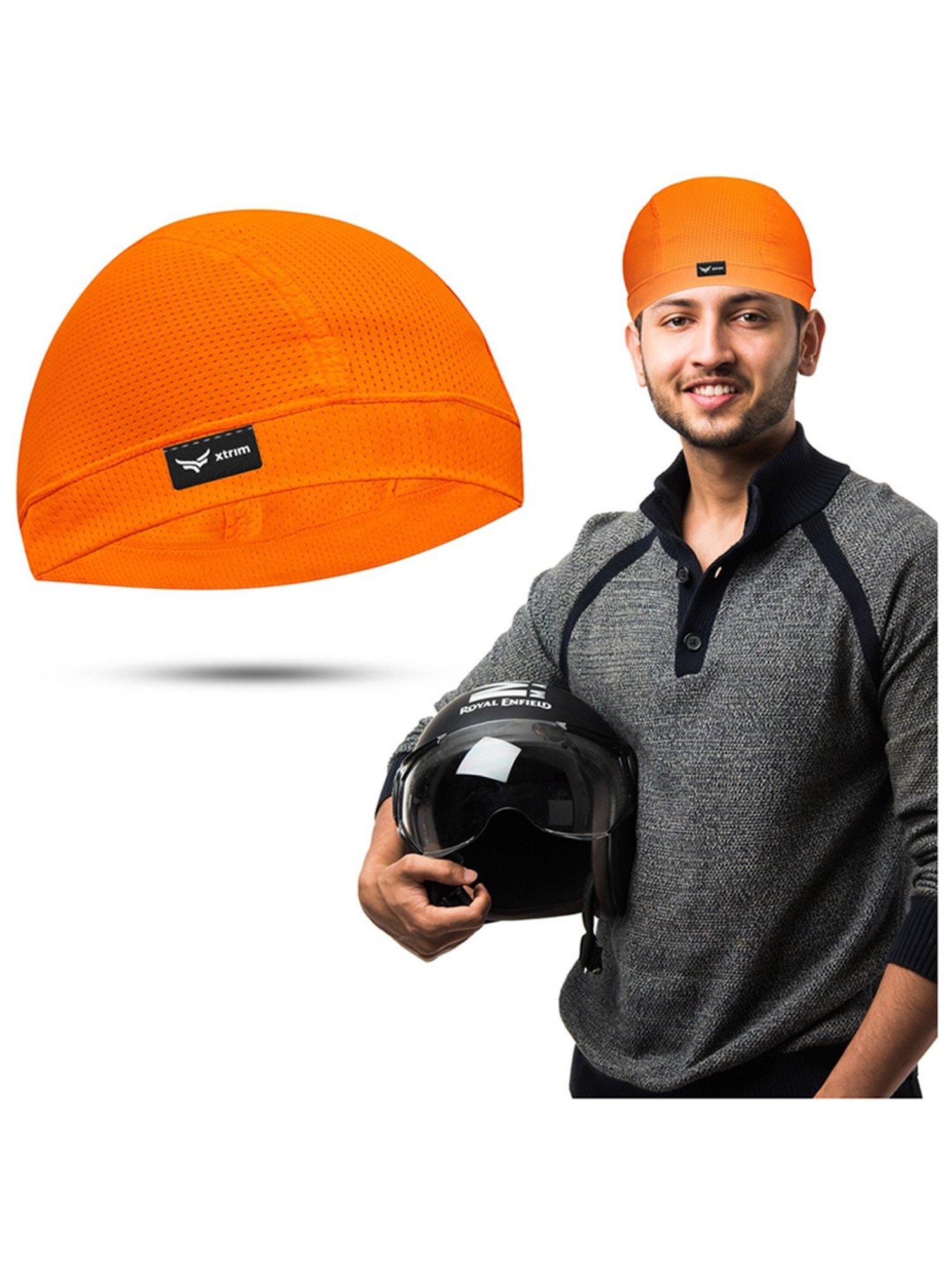 Xtrim Sweat Cooling Cotton Helmet Skull Cap (Orange) Size - Free Size