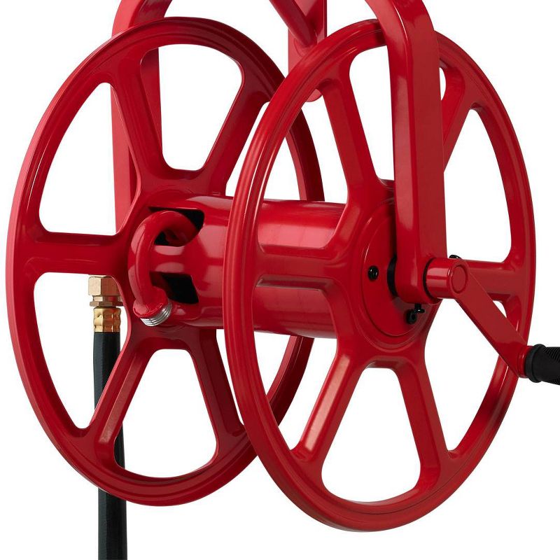 Liberty Garden LBG-713 Revolution Industrial Grade Rotating Garden Hose Holder Reel in Red for 125' of 5/8" Hose for Backyard, Garden, or Home