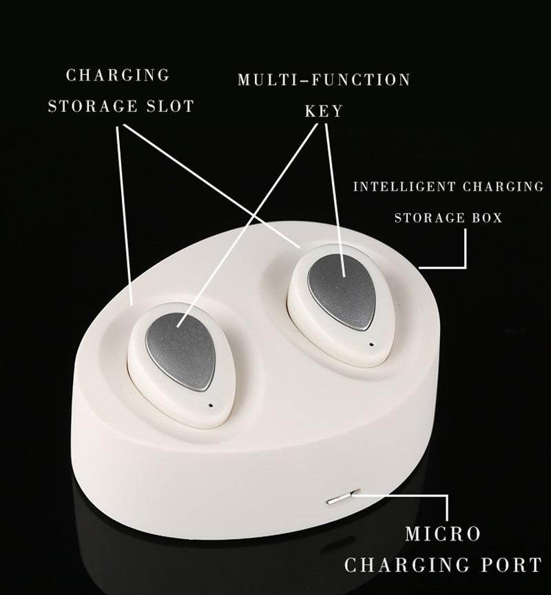 TWS K2 Bluetooth Earbuds True Wireless Mini Stereo Earphone with Charging Socket Play Music for iPhone 7 Plus