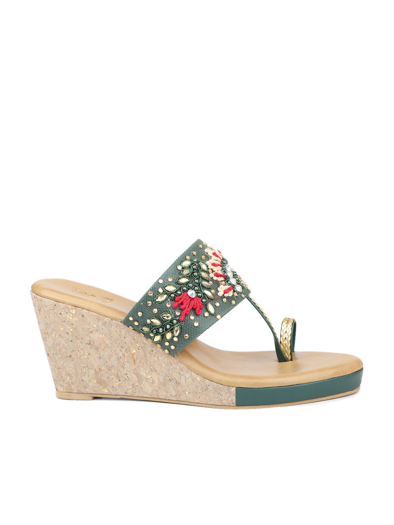 Inc.5 Women's Green Toe Ring Wedges