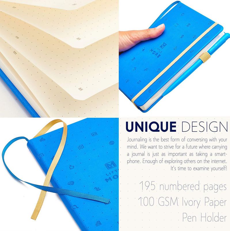 Bullet Journal Dot Grid Notebook - Dotted Notebook/Journal Hardcover with Thick Paper - Leather Pocket Bullet Planner (7-5,5) / Small Diary with Numbered Pages & Pen Loop + Stickers