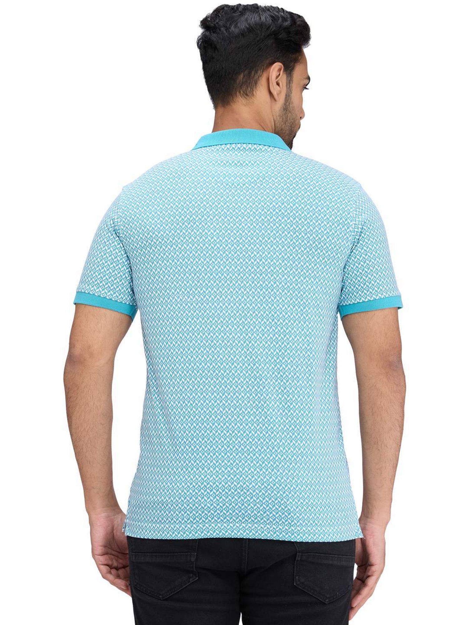 Park Avenue Blue Slim Fit Printed Polo T-Shirt