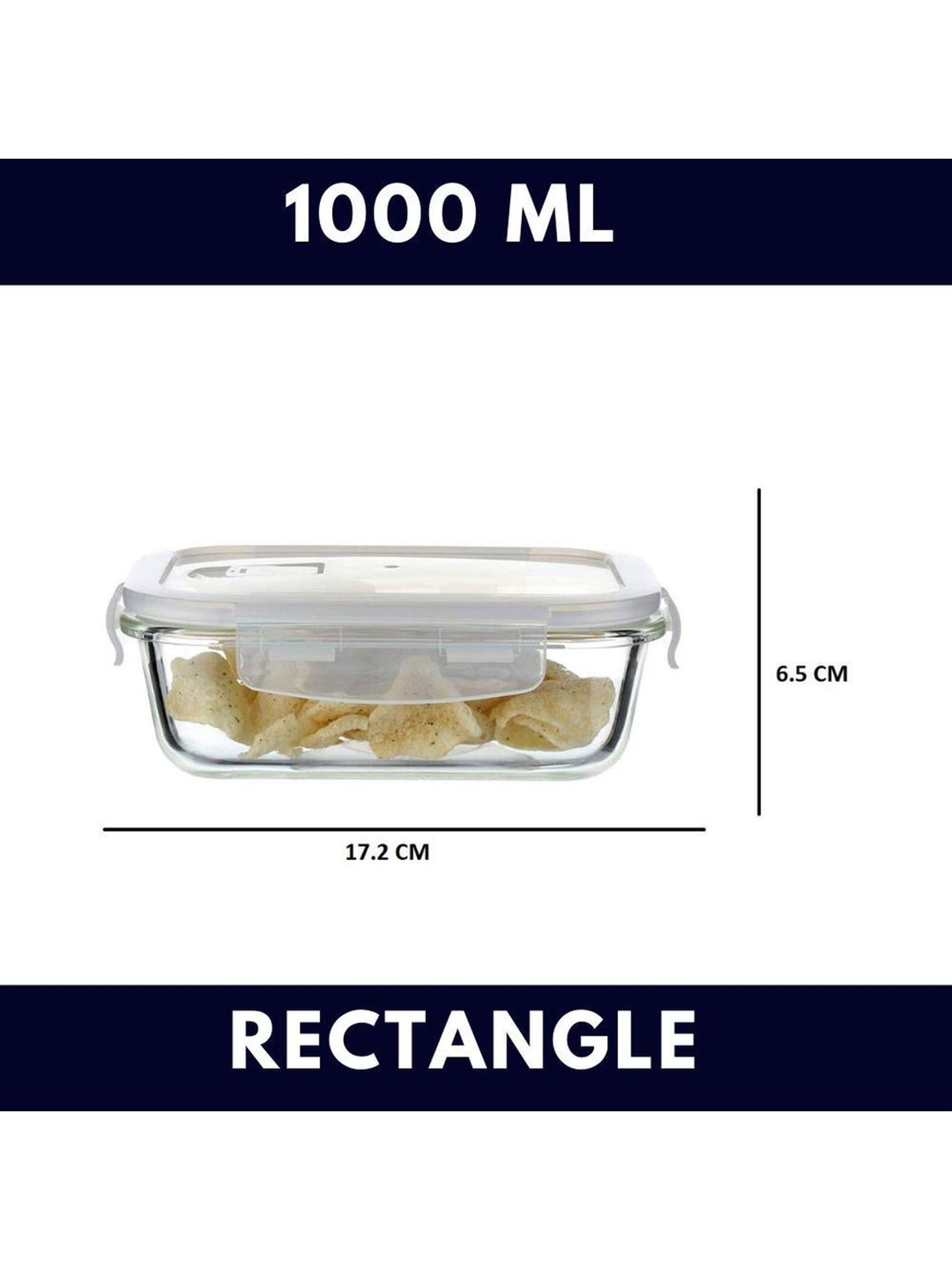 Femora Borosilicate Glass Rectangular Container with Air Vent Lid (1000 ml) - Set of 1
