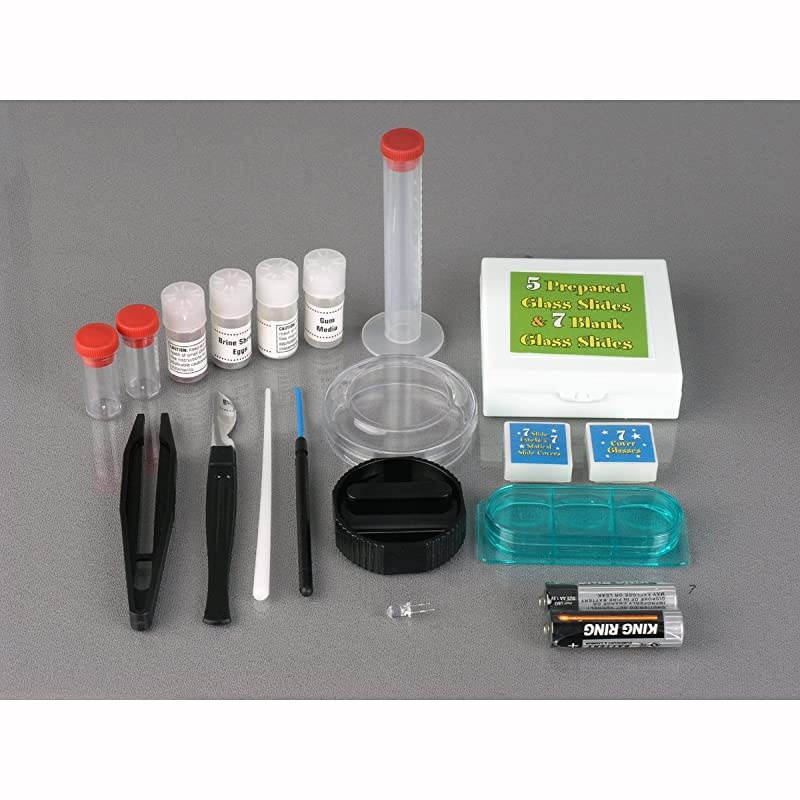 120X-1200X 52-pcs Kids Beginner Microscope STEM Kit with Metal Body Microscope, Plastic Slides, LED Light and Carrying Box (M30-ABS-KT51),Black