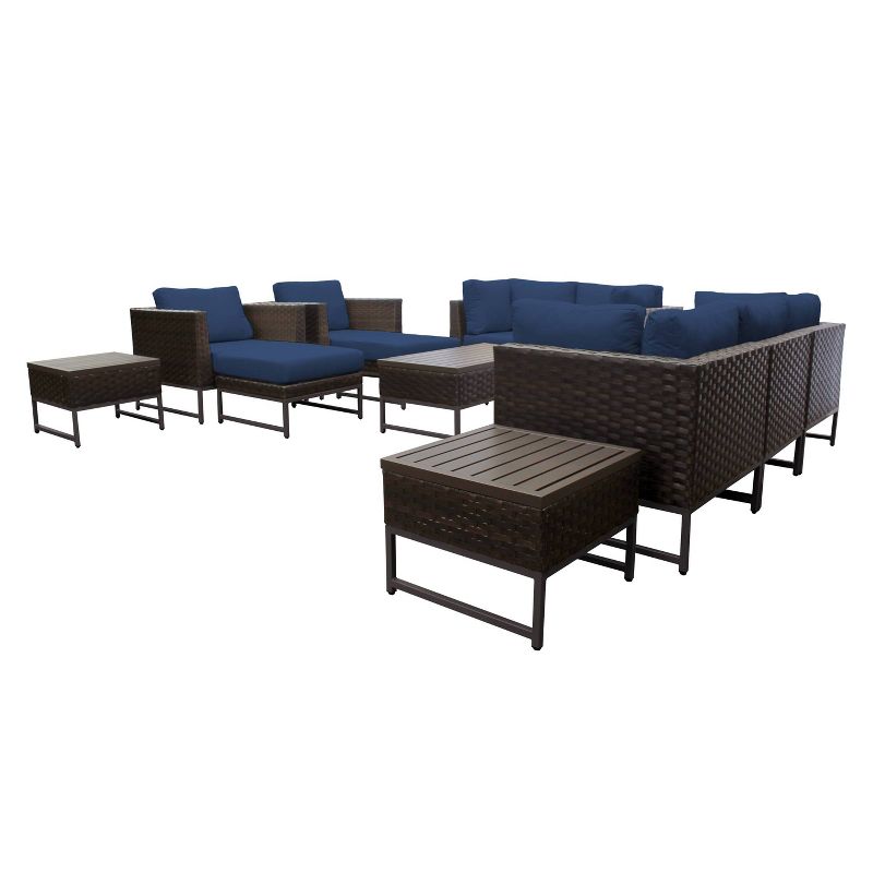 Barcelona 12pc Patio Sectional Seating Set with Cushions - Navy - TK Classics