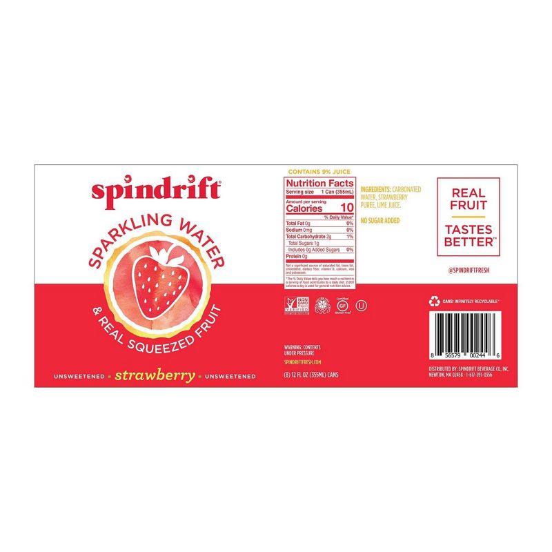 Spindrift Strawberry Sparkling Water - 8pk / 12 fl oz Cans