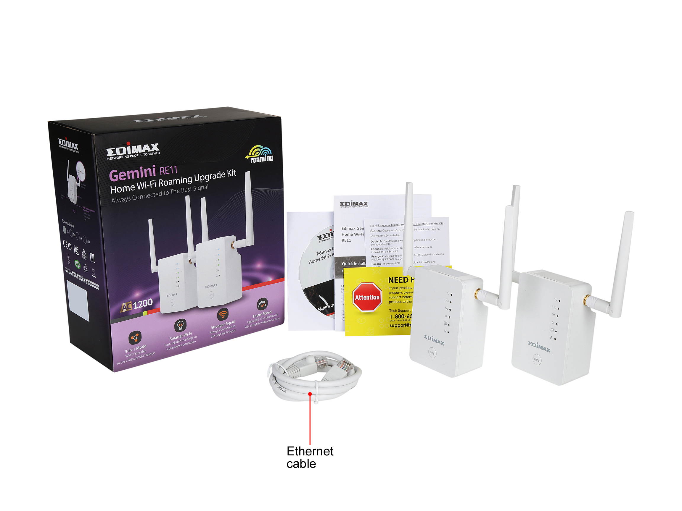 Edimax Gemini RE11 Wi-Fi Roaming Kit, Two AC1200 Wi-Fi Extenders with Smart Roaming, Automatically Connected to Stronger Wi-Fi Signal