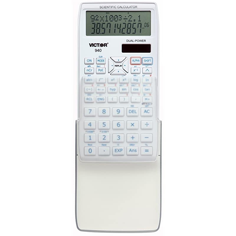 940 10Digit Advanced Scientific Calculator with 2 Line Display Battery and Solar Hybrid Powered LCD Display Great for Students and Professionals White