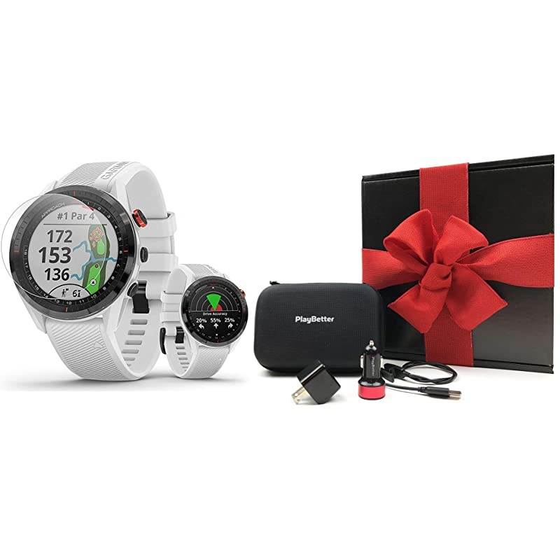 Approach S62 Premium Golf Watch Gift Box Bundle | Includes Screen Protectors, Car/Wall Adapters & Case | Virtual Caddie, 41,000+ Courses | Golf Watch for Men | White, 010-02200-01