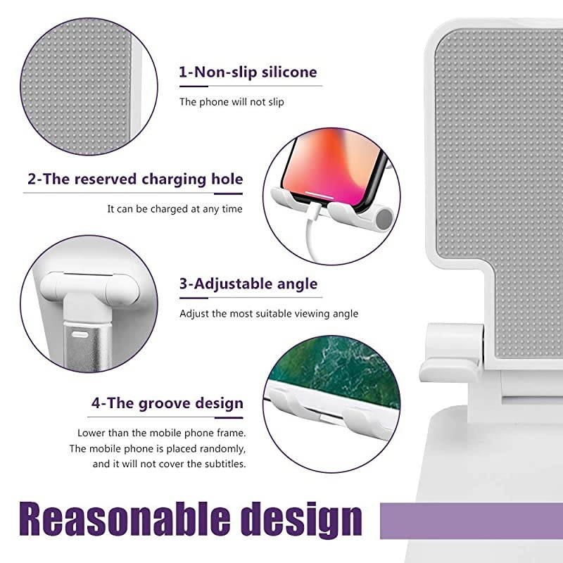Cell Phone Stand Holder Foldable Cell Phone Stand for Desk Compatible with iPhone 10 11 X Xr Xs max All Mini Samsung Galaxy ipad Smartphones TabletsWhite