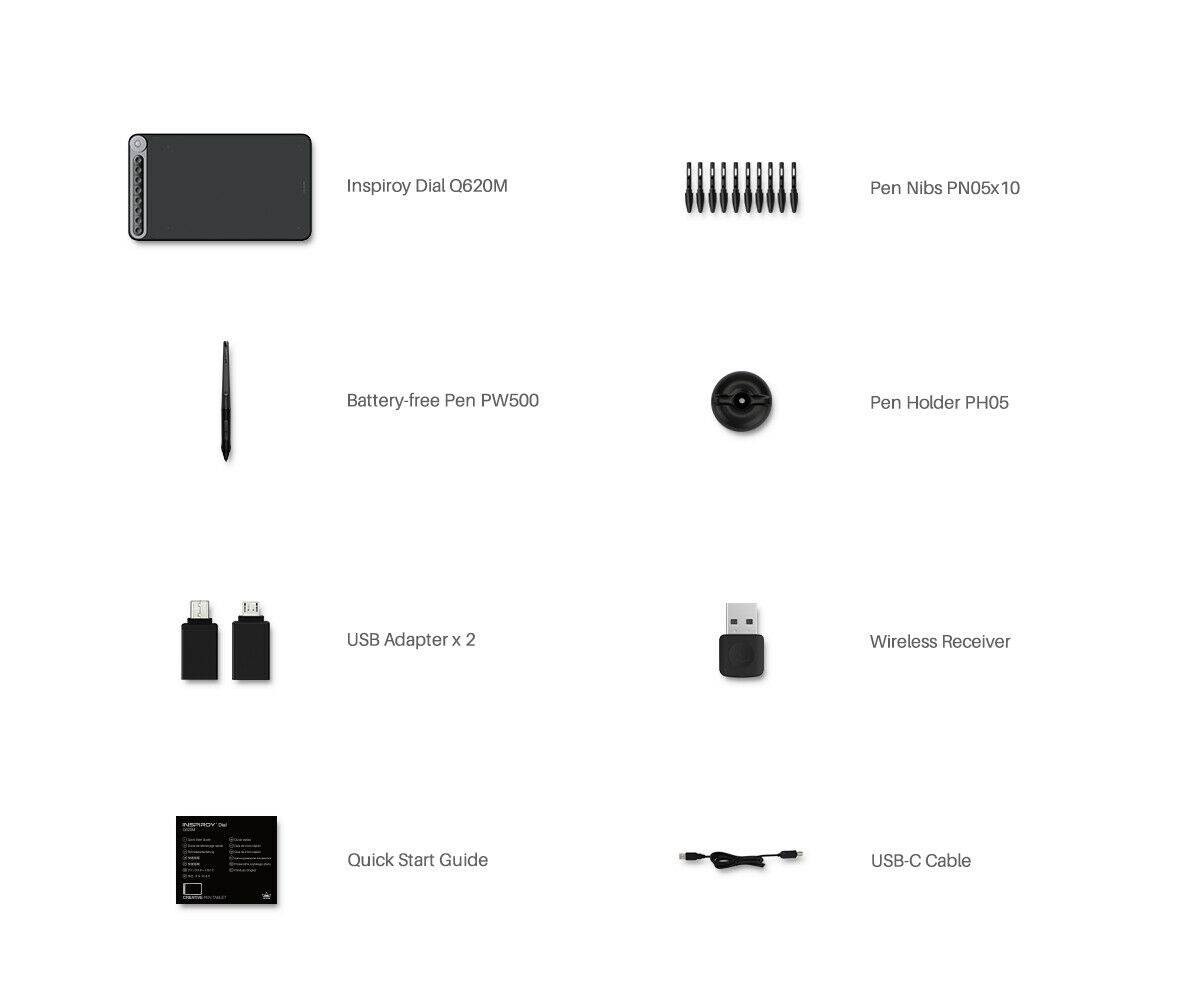 HUION Inspiroy Dial Q620M Wireless Pen Tablet Graphics Drawing Tablet OTG Tilt