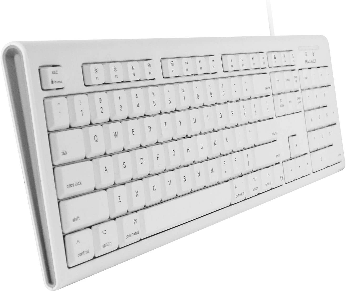 Macally Full-Size USB Wired Keyboard for Mac Mini/Pro, iMac Desktop Computer, MacBook Pro/Air Desktop w/ 16 Compatible Apple Shortcuts, Extended with Number Keypad, Rubber Domed Keycaps - Spill Proof