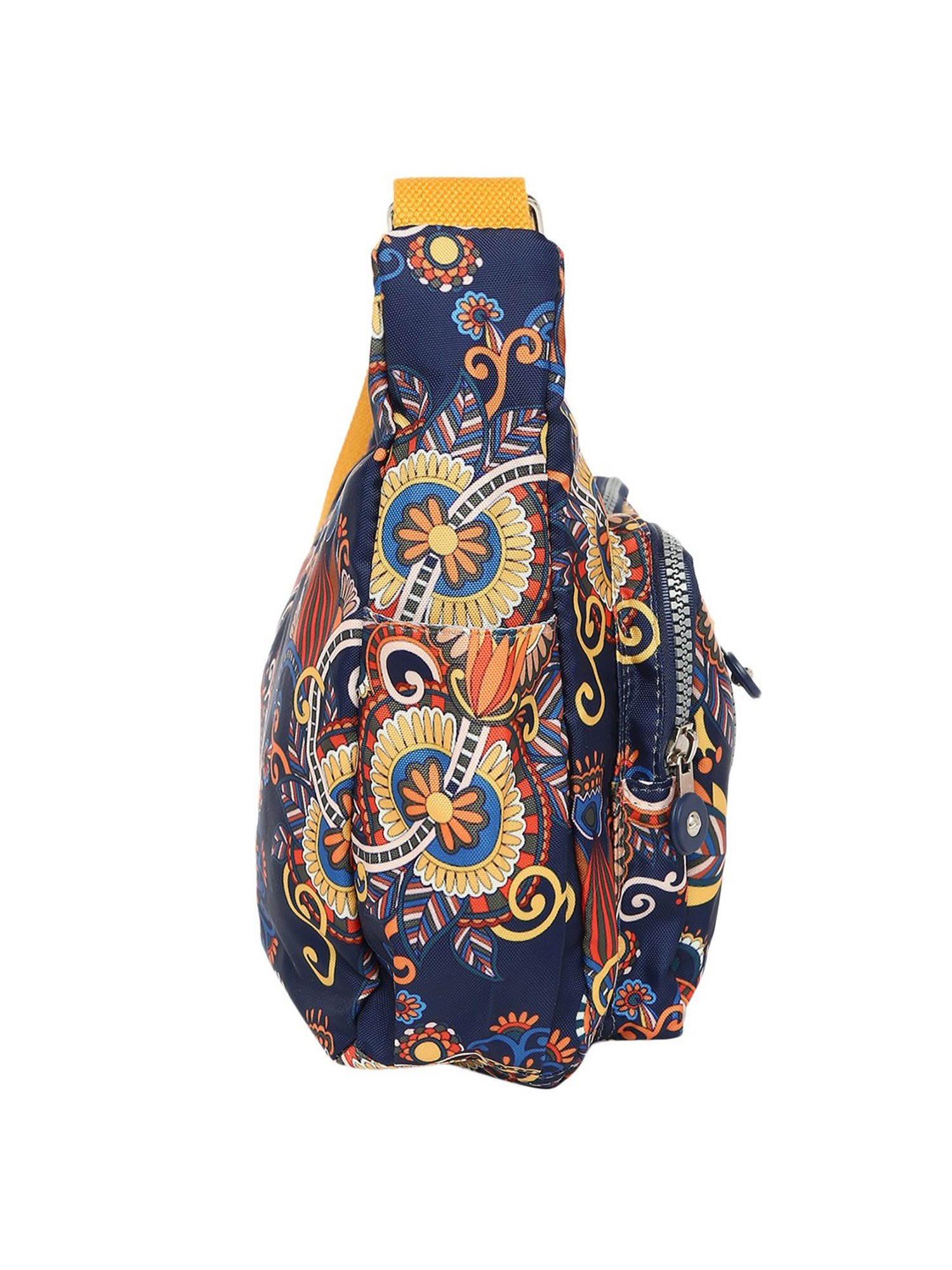 Baomi Blue & Yellow Printed Medium Sling Handbag