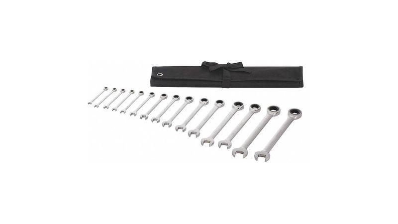 WESTWARD 54DG22 Ratcheting Wrench Set,SAE,15 pcs.