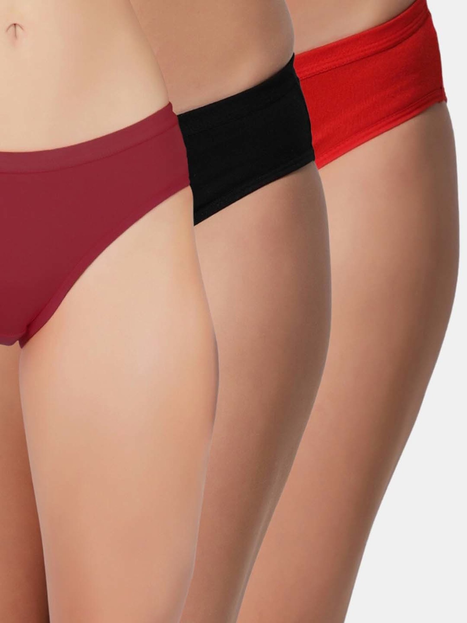 Bleeding Heart Red & Black Plain Panties - Pack Of 3