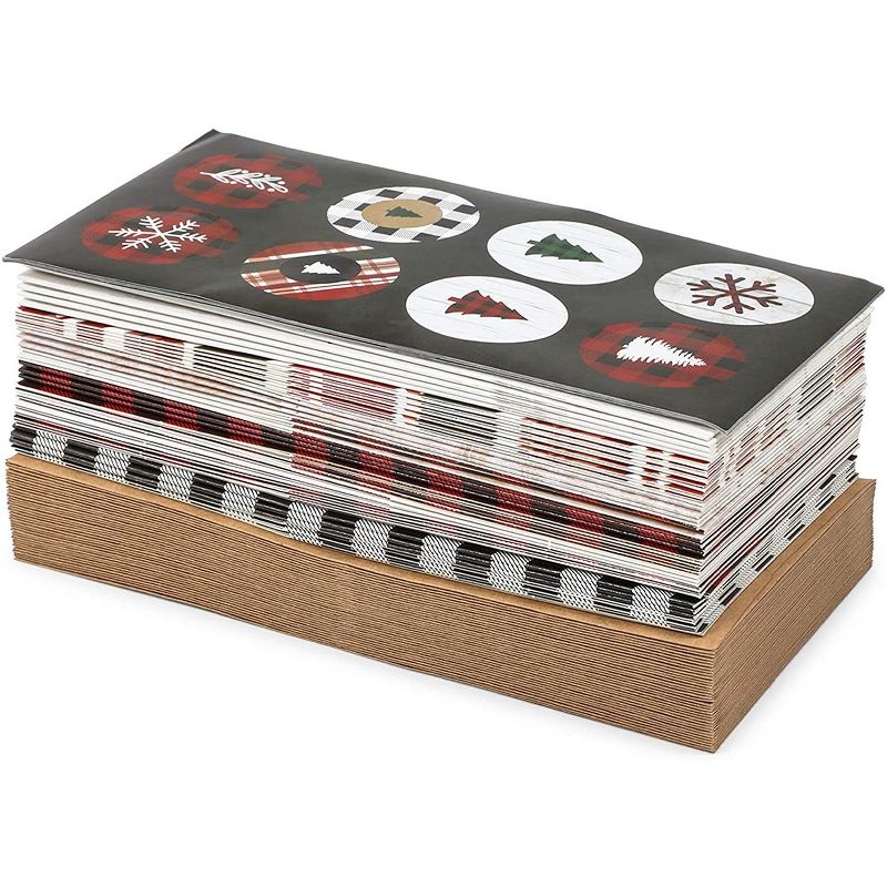 Pipilo Press 36-Pack Christmas Money Cards with Envelopes with Stickers, Buffalo Plaid (3.6 x 7.25 in)