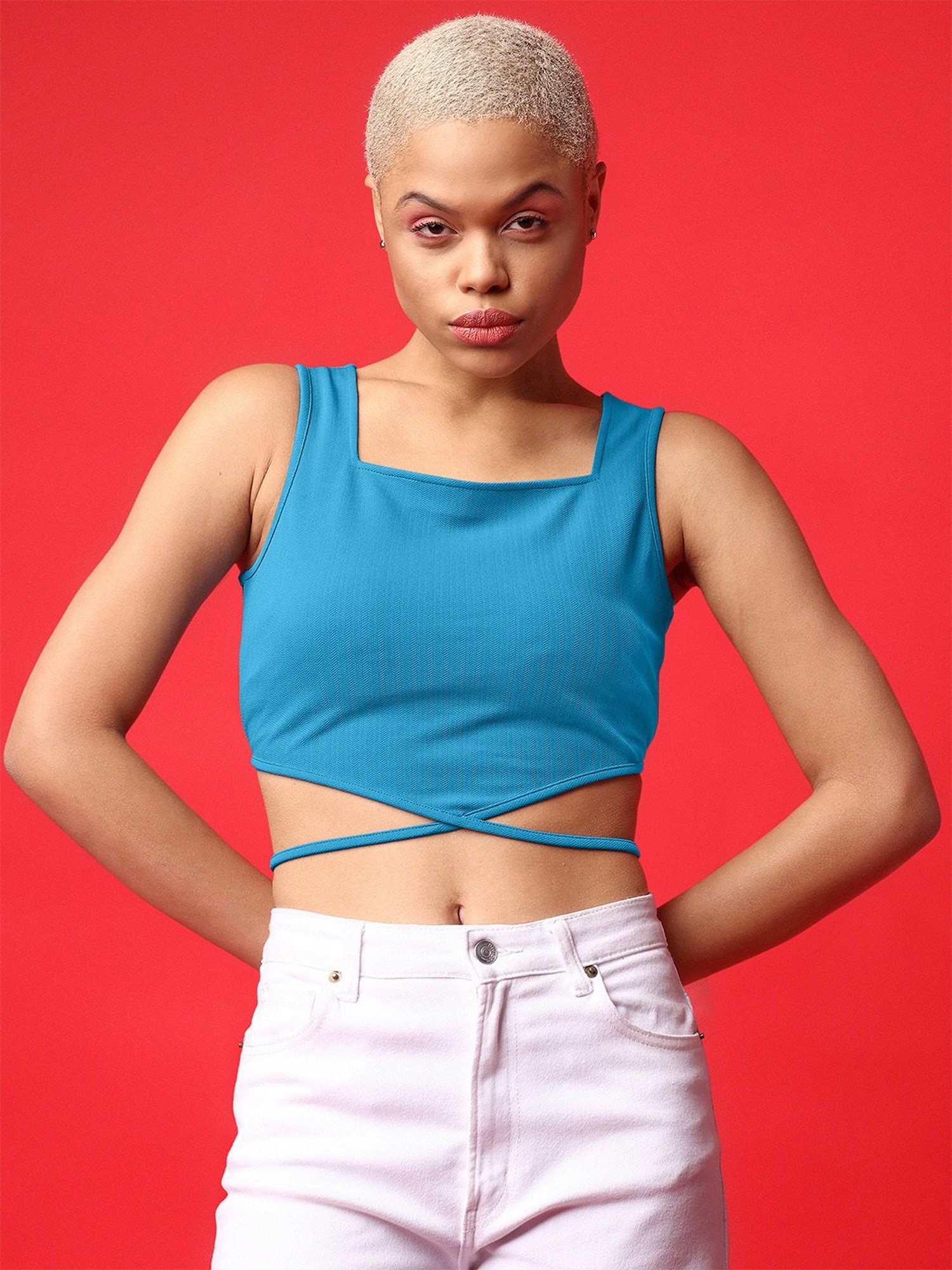 PURVAJA Teal Regular Fit Crop Top