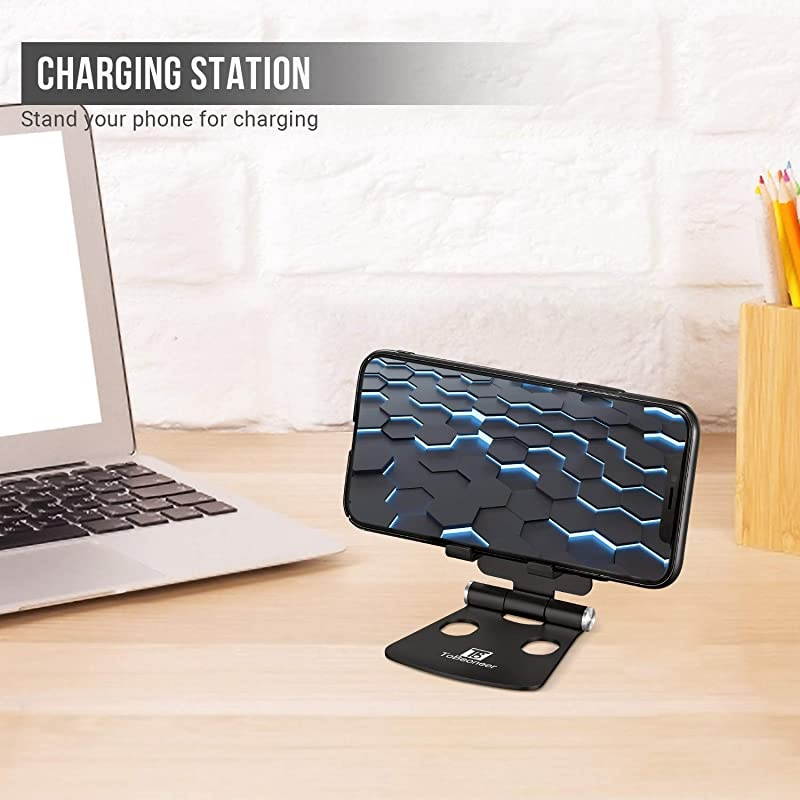 Adjustable Cell Phone Stand  Phone Holder for Desk Small Size Portable Desktop Dock Compatible with iPhone XR XS X 11 9 8 7 6 Plus Samsung Google Office Home Desk Nightstand Decor Black