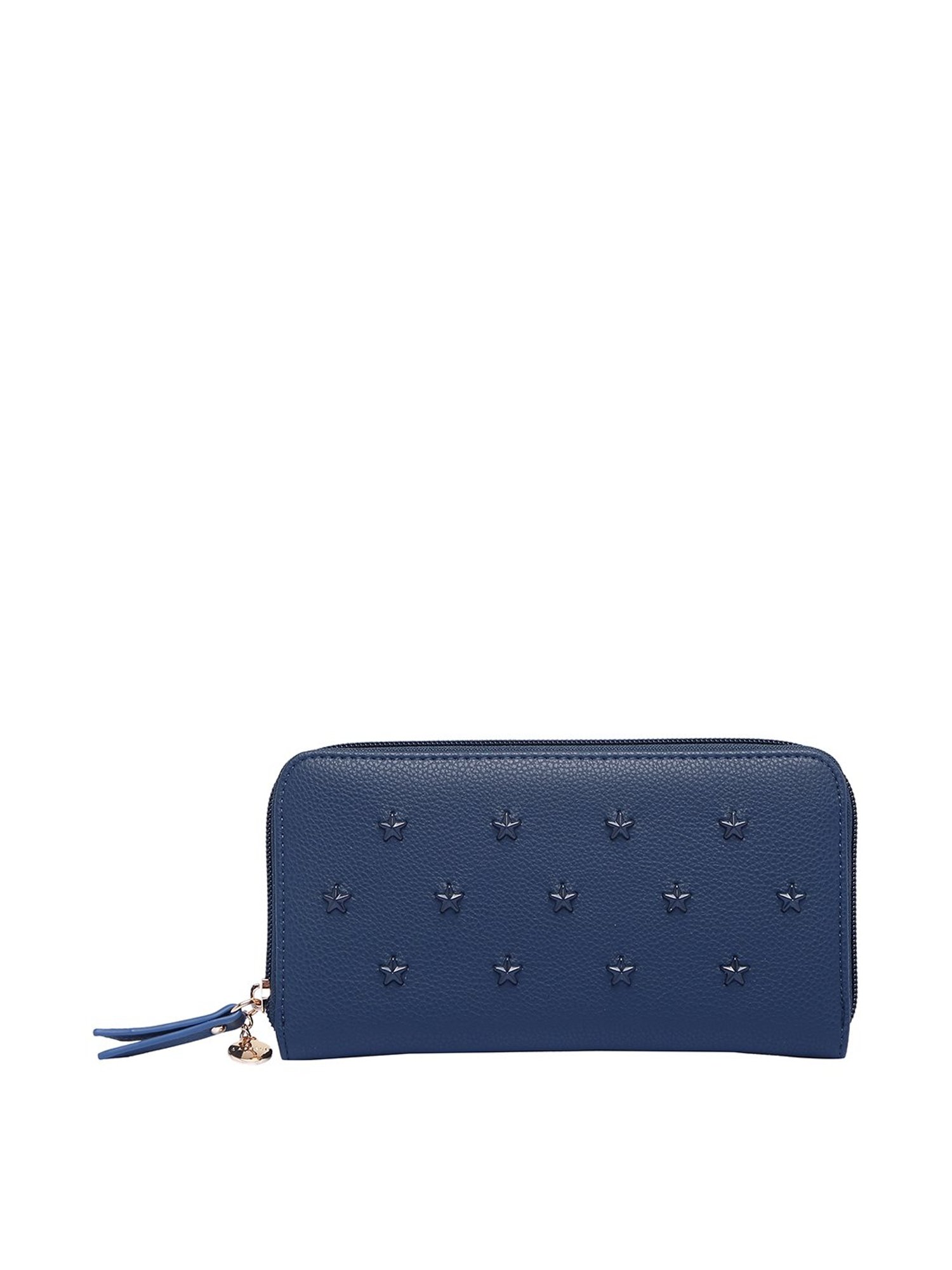Caprese Star Navy Textured Zip Around Wallet for Women