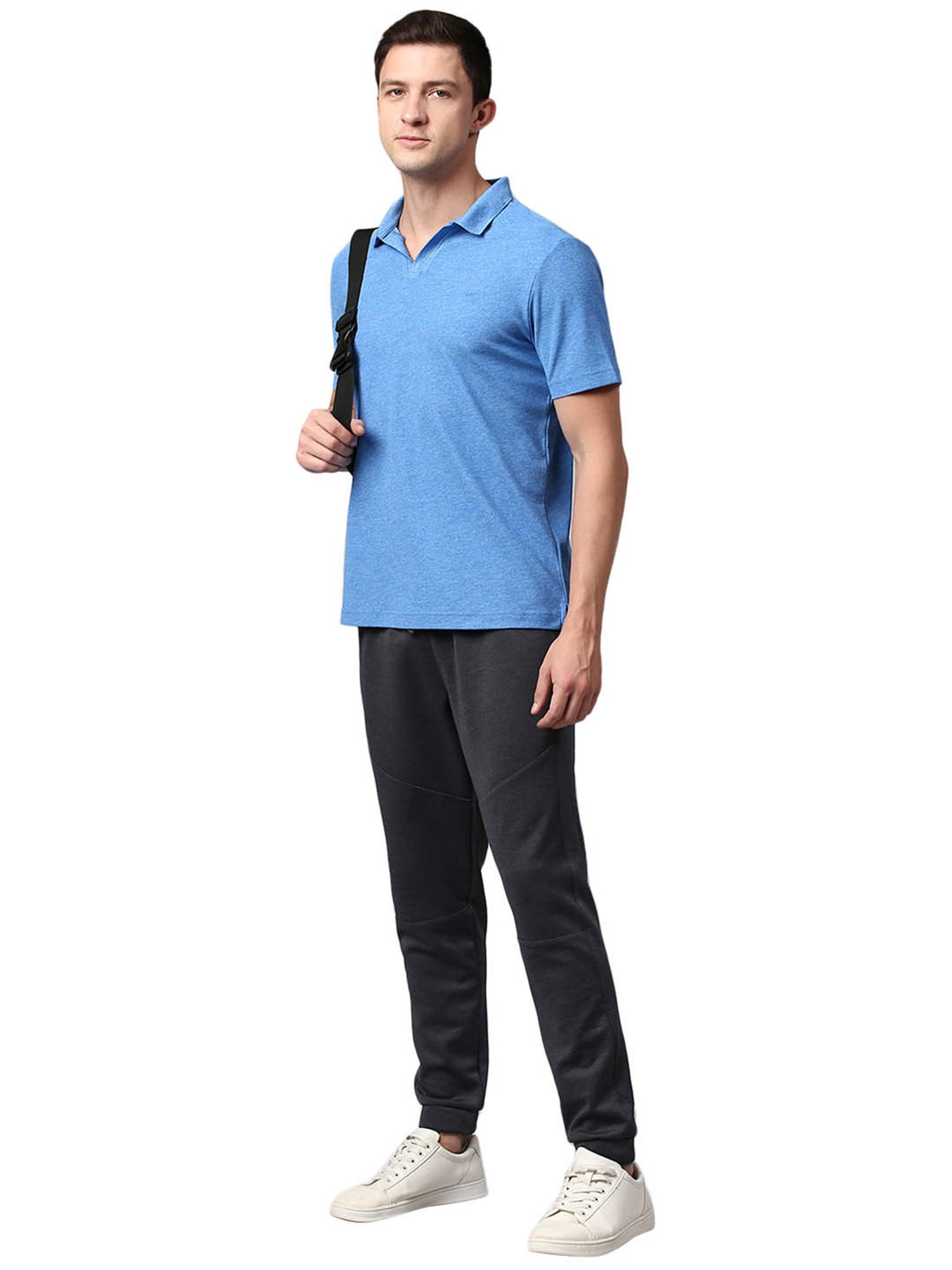 Slowave Blue Regular Fit Self Design Polo T-Shirt