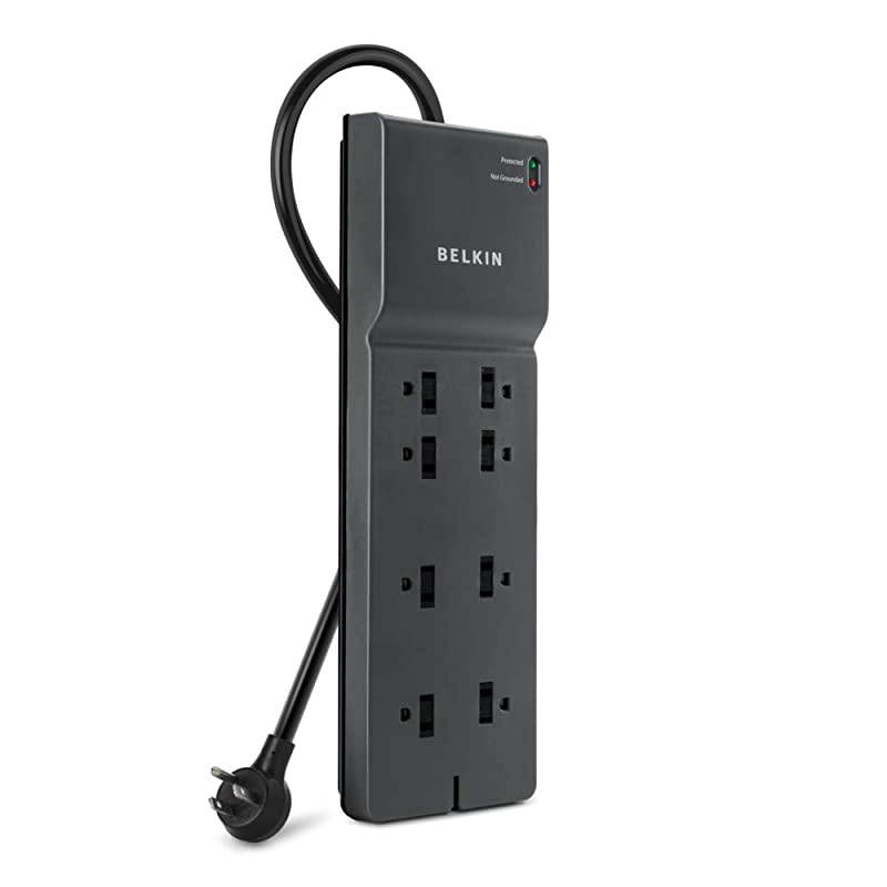 8Outlet Power Strip Surge Protector Flat Plug 8ft Cord Office Equipment 2500 Joules