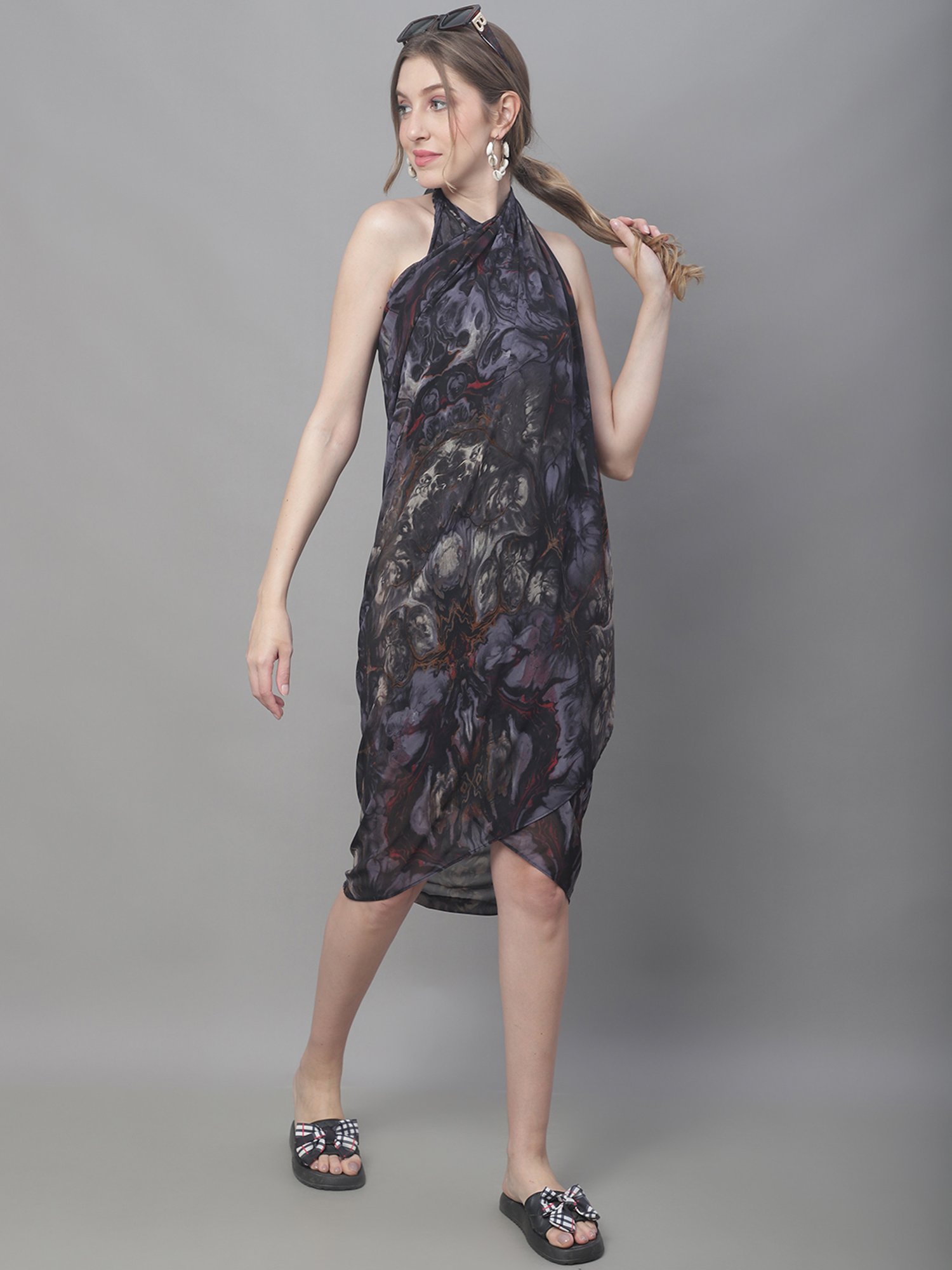 Claura Black Printed Beachwear Sarong