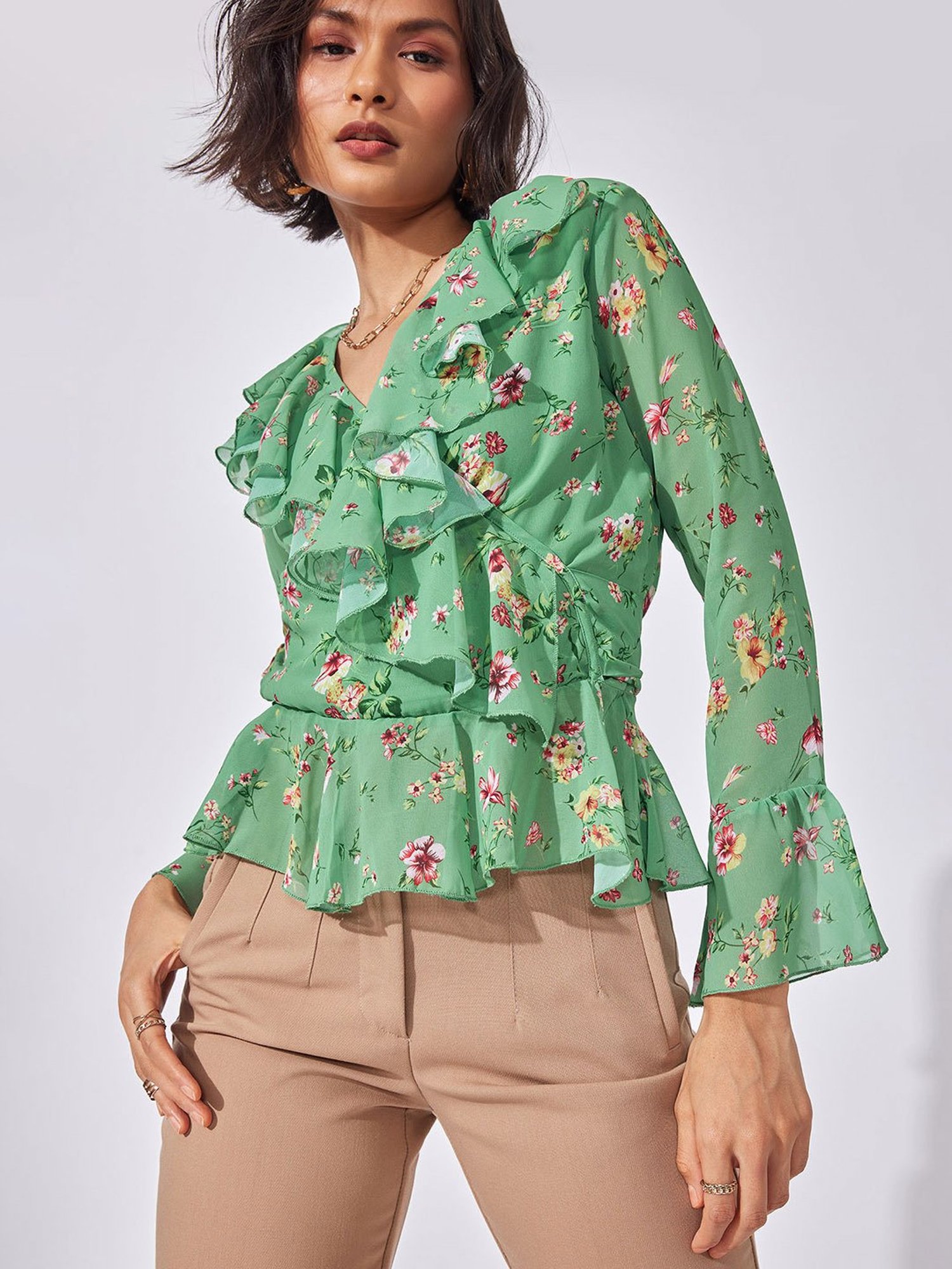 The Label Life Green Floral Top