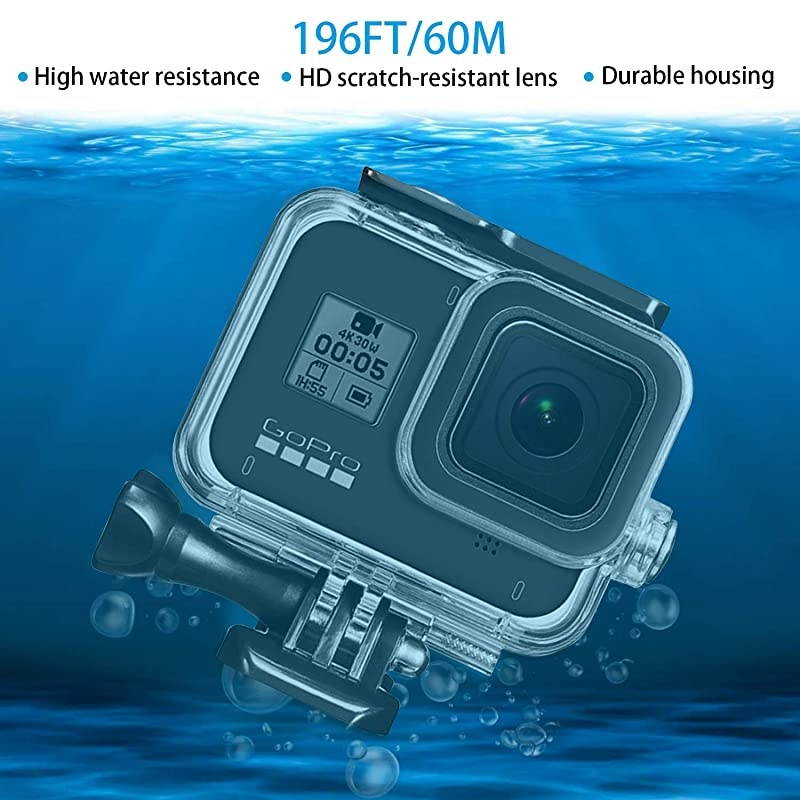 60M/ 196FT Waterproof Case for Gopro Hero 8 Housing,  Underwater Hero 8 Protective Housing Case Shell Bracket Gopro Hero8 Accessories, Diving Case for Go Pro Action Camera