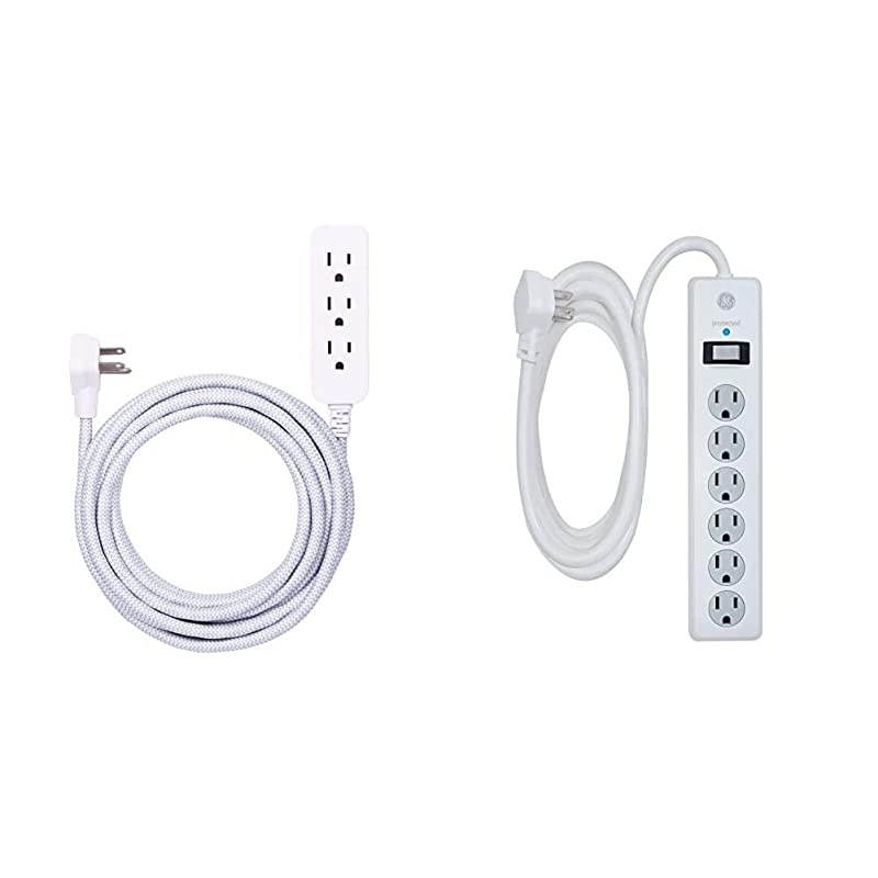 Designer Extension Cord with Sur Protection Braided Power Cord 15 ft WhiteGrey 40530 6 Outlet Sur Protector 10 Ft Extension Cord Power Strip 800 Joules White 14092