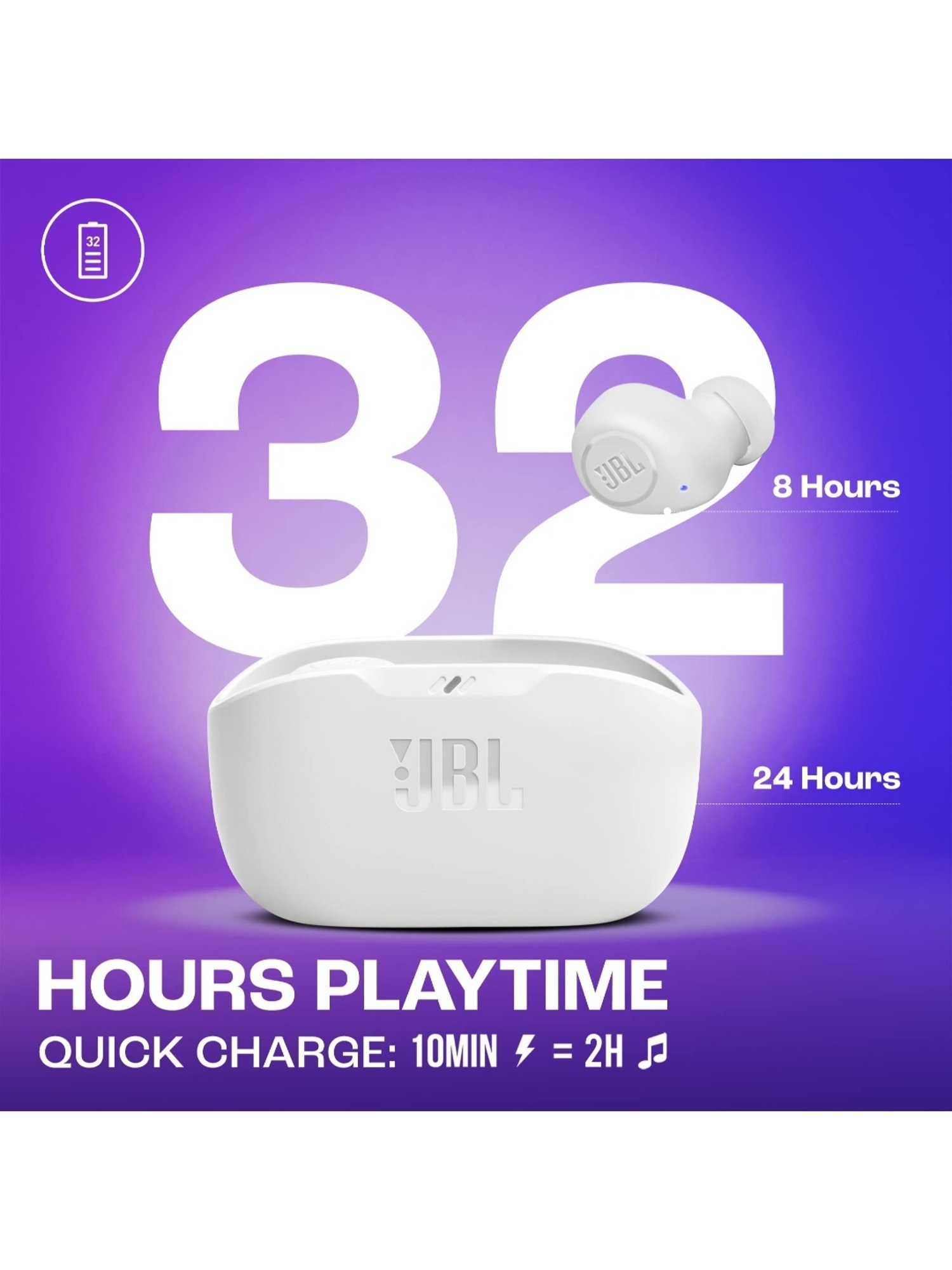 JBL Wave Buds in-Ear BT Earbuds with 32H Battery & Quick Charge (White, True Wireless)