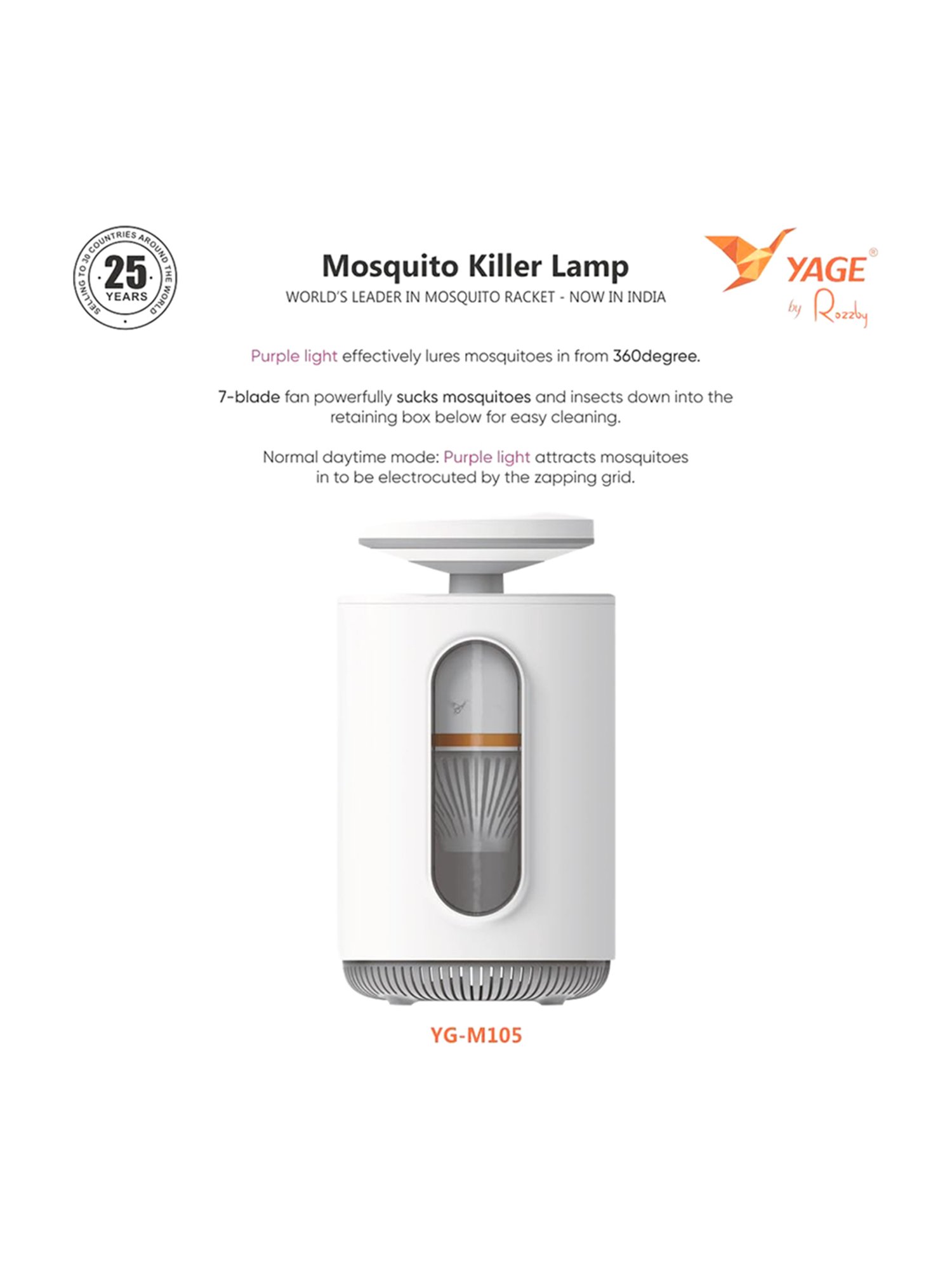 Yage by Rozzby YGM105 Mosquito Killer Lamp with Timer Mosquito Control (White)