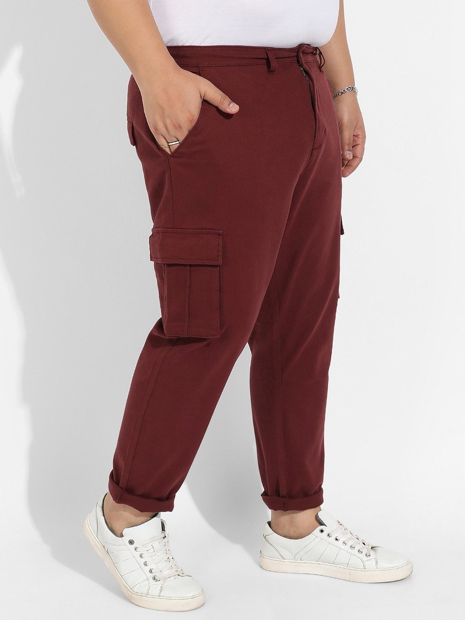 Instafab Plus Maroon Regular fit Plus Size Cargos